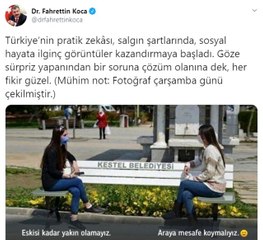 Sosyal mesafe için yapılmıştı... Bakan Koca örnek gösterdi