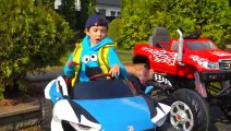 Artem and сhildren vehicles - Plays with toys on power wheels