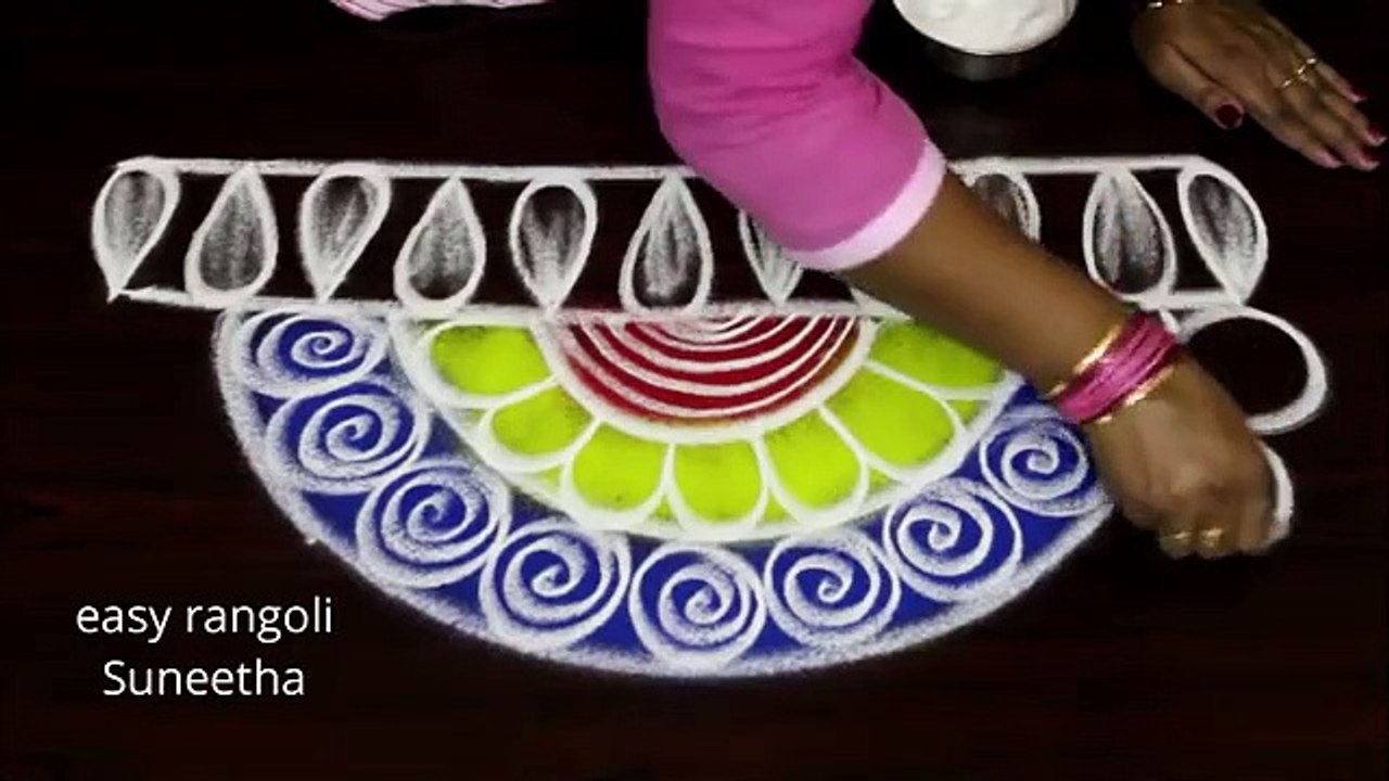 Bright colorful, New year kolam,    easy n simple, rangoli 2019    ,cute new year muggulu