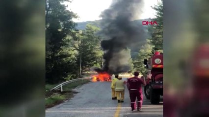 Marmaris'te otomobil yangınında faciadan dönüldü