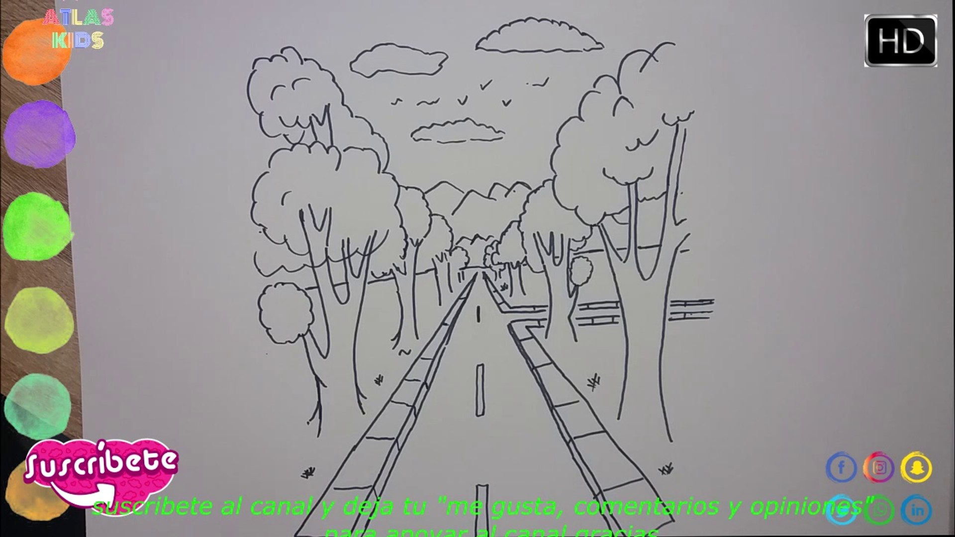 Cómo Dibujar árboles a lados de La Carretera How to Draw Trees on the Side  of the Road, image size:1920x1080