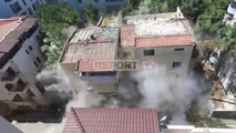 Report TV - Pamje me dron/ Momenti i shpërthimit më tritol të pallatit 6 katësh të Shkëmbi i Kavajës
