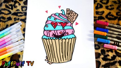 Icecream Sundae Cupcake coloring and drawing for Kids, Toddlers