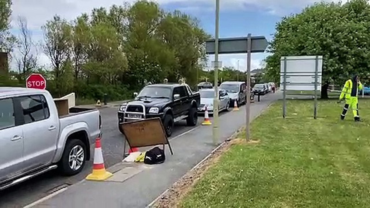 These were the queues outside South Shields tip after it reopened after seven weeks