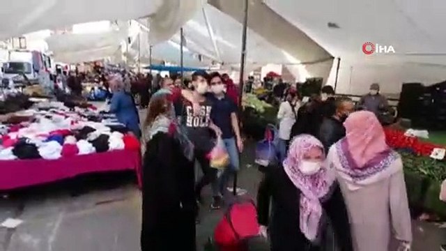 Semt pazarında korona virüse rağmen alışveriş yoğunluğu