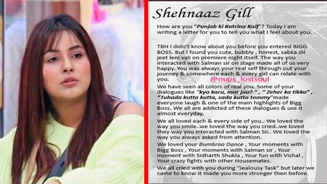 Shehnaaz fans wrote this heart warming letter which will melt your heart l filmiBeat