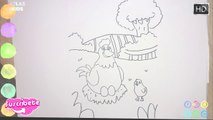 como dibujar un Gallina en un Campo de granja | Dibujos de Animales de La Granja...