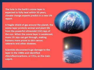 The Earth's ozone layer will make a full recovery in 50 years.