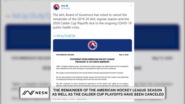 The Remainder of the American Hockey League Season As Well As The Calder Cup Playoffs Have Been Canceled