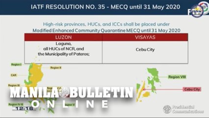 Metro Manila, Laguna, Cebu City will be placed under 'modified' ECQ until May 31