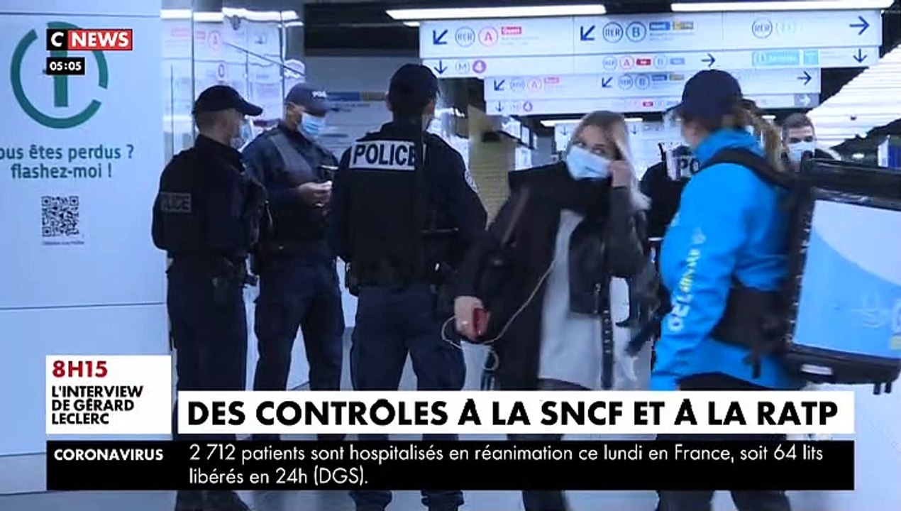 Coronavirus - Des agents de police effectuent des contrôles dans les gares et transports pour s'assurer que les règles sont bien appliquées, comme la distanciation, le port du masque...