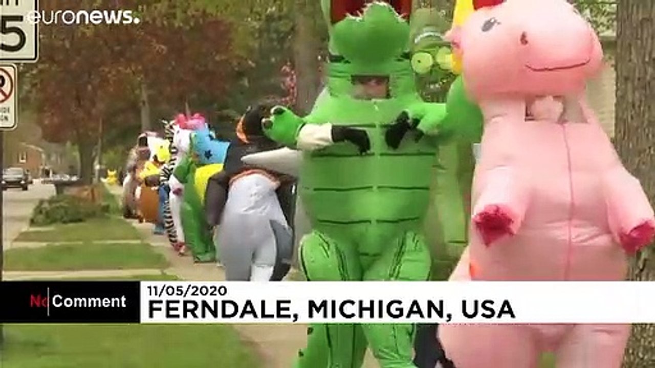 Costume-wearing walkers boost morale amid Michigan's COVID-19 lockdown