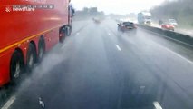 Car swerves off UK highway and slams into vehicle that slid moments earlier