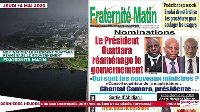 Le titrologue du jeudi 14 mai 2020/ Réaménagement du gouvernement, le RHDP= RDR désormais