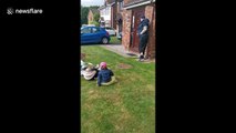 Heartwarming moment UK Grandparents react to seeing their grandchildren after two months