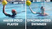 Synchronized Swimmers Try To Keep Up With Water Polo Players