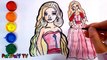 Glitter Barbie Doll Coloring and Drawing for Kids, Coloring Barbie Hair Earrings Dresses