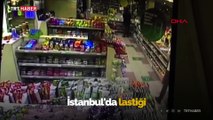 İstanbul'da lastiği patlayan otomobil benzinlikteki markete girdi