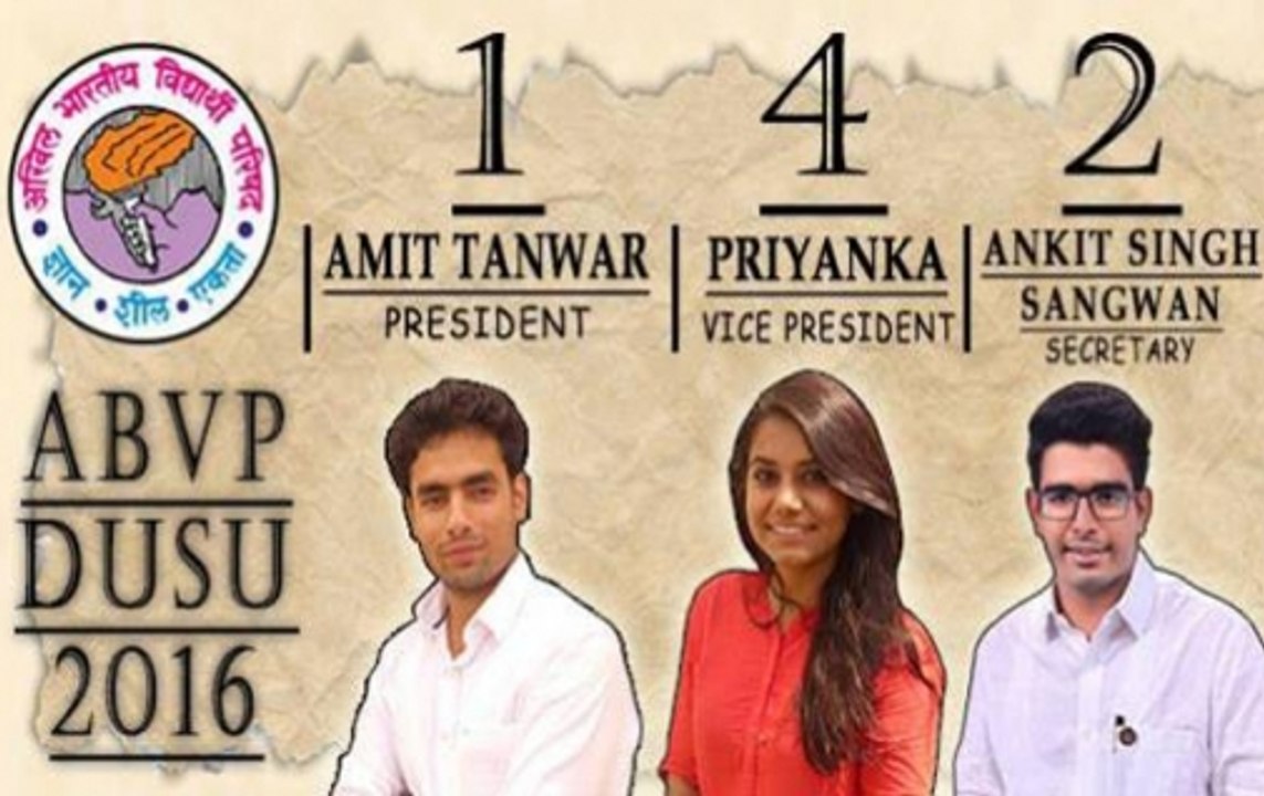 ABVP wins President, Vice President and Secretary posts, NSUI wins Joint Secy