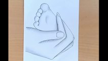 How to draw a baby leg in her mother hands | Mother's day drawing |  Comment dessiner une jambe de b