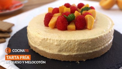 TARTA fría de QUESO y MELOCOTÓN  Refrescante postre con base de GALLETA y FRUTA - Cocinatis