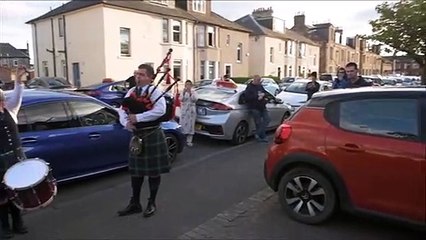 Grangemouth Roxburgh Street Ark Housing Tartan Taxis and Camelon and District  Pipe Band