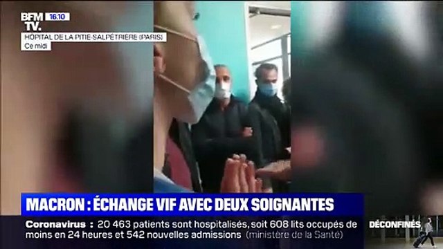Emmanuel Macron interpellé par deux soignantes lors de son déplacement à la Pitié Salpêtrière: On est désespérées, on ne croit plus en vous - VIDEO