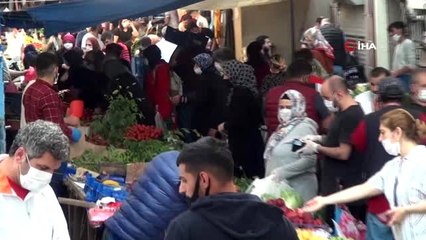 Sosyal mesafenin hiçe sayıldığı semt pazarında ilginç tartışma kamerada