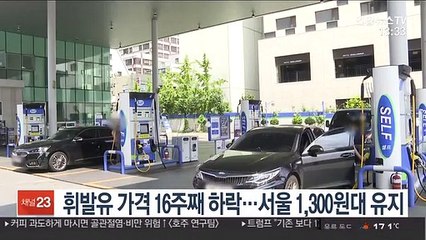 휘발유 가격 16주째 하락…서울 1,300원대 유지