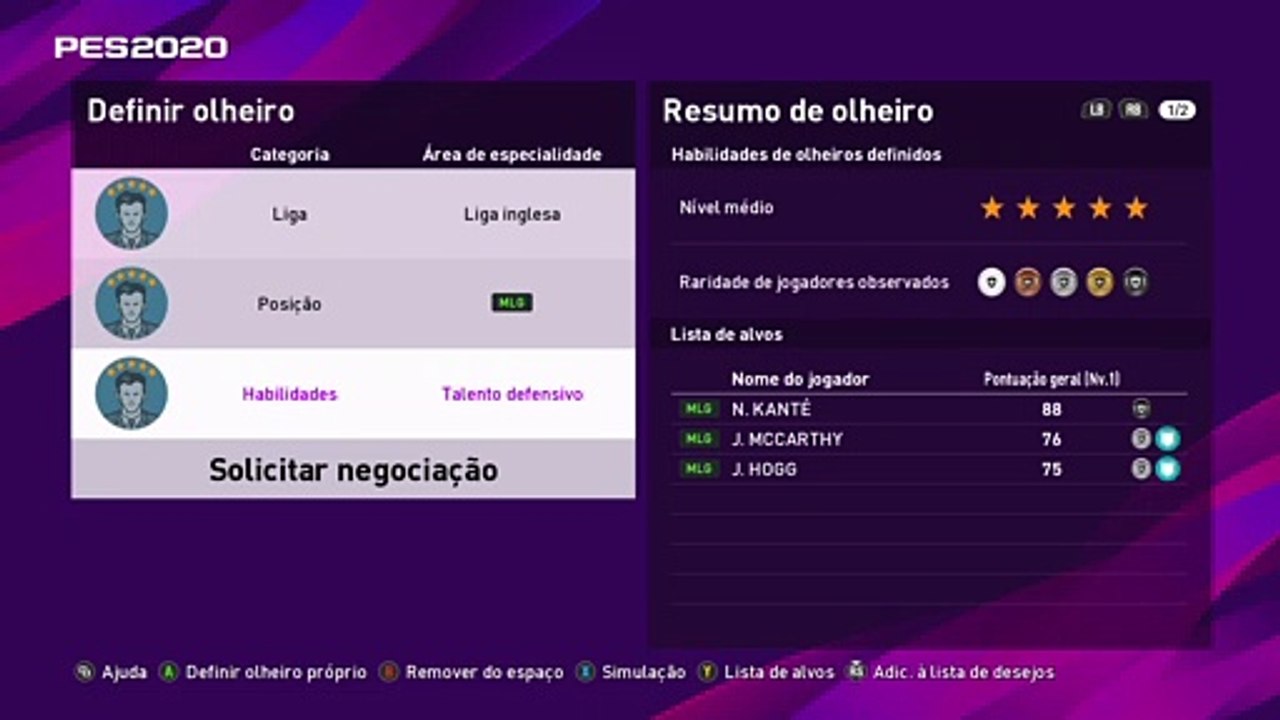 eFootball PES2020 - Combinação de olheiros pra contratar N. Kanté