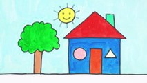 Drawing House form Shapes, easy acrylic painting for kids - Art and Learn