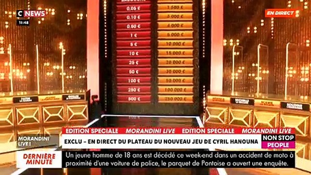 Cyril Hanouna dévoile en direct dans « Morandini Live » le plateau du jeu « A prendre ou à laisser » de retour ce soir à 20h15 sur C8 - VIDEO
