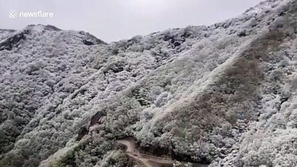 Footage shows rare snow covering Beijing in May