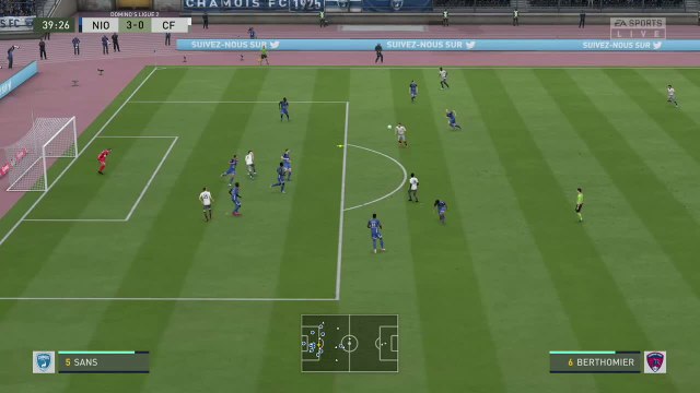 Chamois Niortais - Clermont Foot 63 sur FIFA 20 : résumé et buts (L2 - 34e journée)