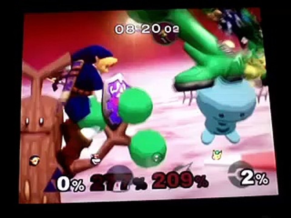 SSBM - Giant Growing Link & Giant Bowser vs. Giant Samus & Giant Pikachu