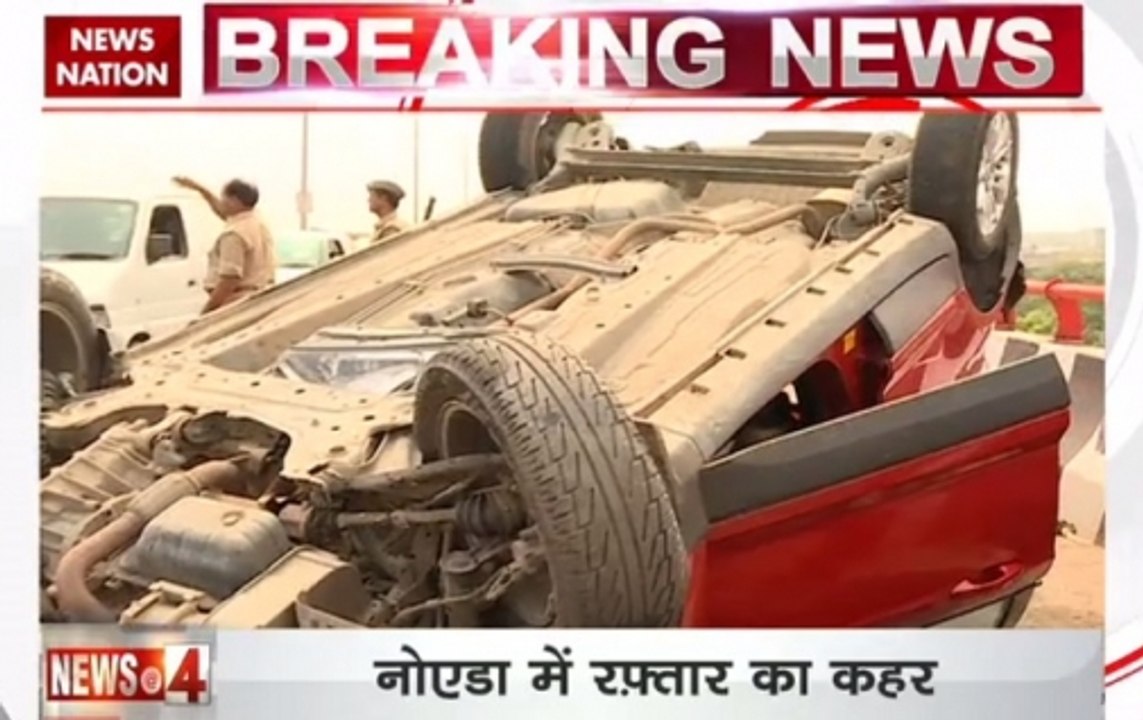 Noida: Car turns turtle after tyre burst