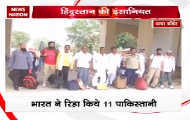 Pakistani prisoners get released at Wagah border on Monday