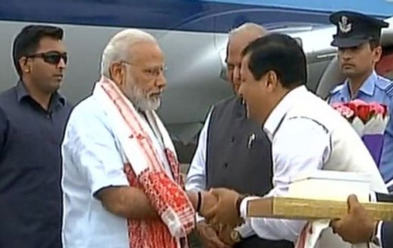 PM Modi arrives in Dibrugarh, will inaugurate Dhola-Sadiya bridge in Tinsukiya district