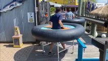 Seafood restaurant puts diners in 'bumper boat' tubes to ensure social distancing