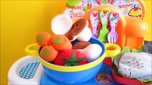 Learn names of vegetables colors toy oven cooking velcro cutting foods learn English