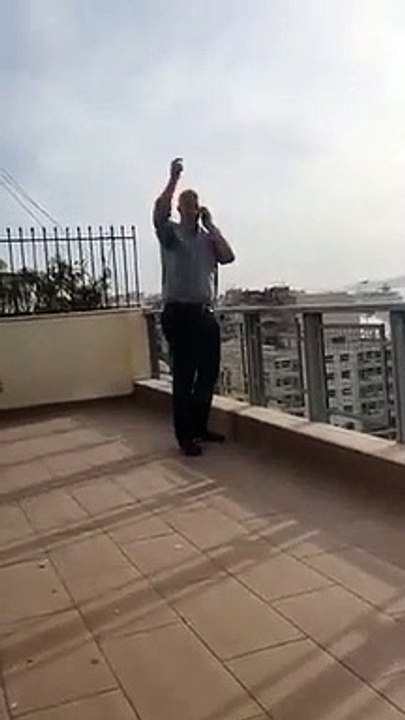 Gaivota voa junto a varanda na esperança de "caçar" homem ao telemóvel