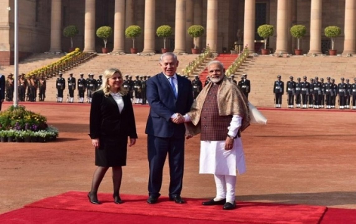 Israeli Prime Minsiter Benjamin Netanyahu gets ceremonial welcome in Rashtrapati Bhavan