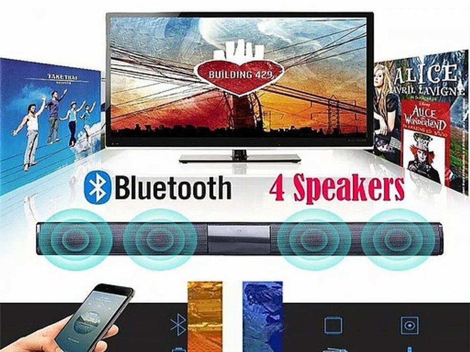 Surround Sound Bar System Wireless Bluetooth Soundbar TV Home Theater 4 Speakers