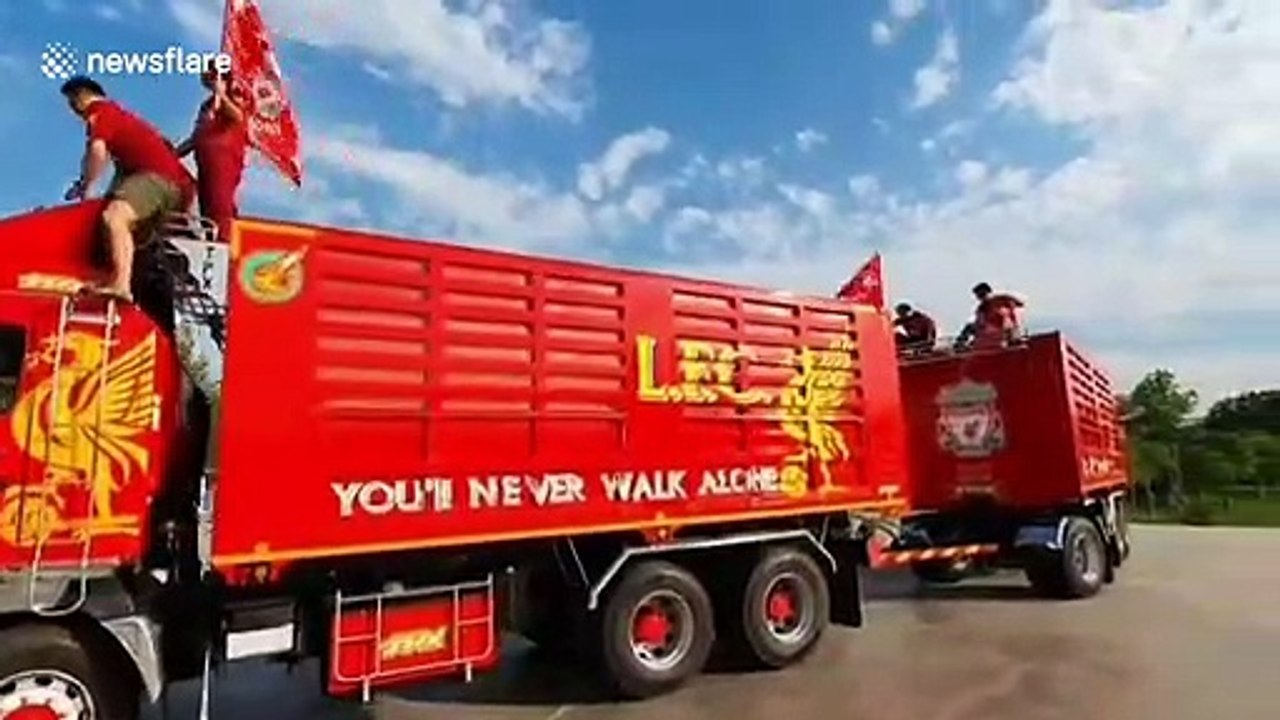 Thai Liverpool fan bored of waiting for season to restart holds his own open-top truck parade
