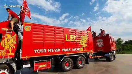 Thai Liverpool fan bored of waiting for season to restart holds his own open-top truck parade