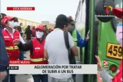 El Agustino: Aglomeración y enormes colas por tratar de subir a buses de transporte público