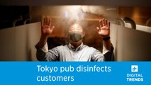 A Japanese restaurant is using a machine to sanitize customers.