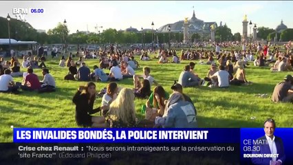 Download Video: La police tente de faire respecter la distanciation sur l'esplanade des Invalides prise d'assaut