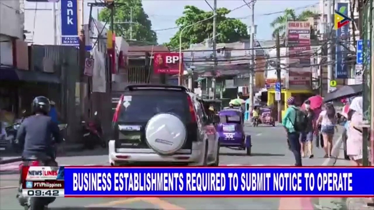 Business establishments required to submit notice to operate