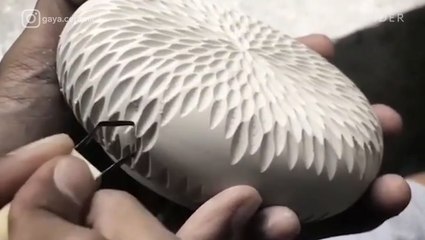 This is how textures and designs are carved into pottery